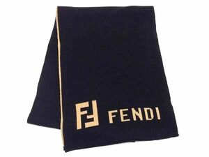 1円 ■美品■ FENDI フェンディ マフラー ストール ショール レディース メンズ ブラック系×ブラウン系 AT5377