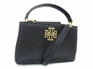 1円 ■新品同様■ TORY BURCH トリーバーチ ブリテン レザー 2WAY ショルダーバッグ ハンドバッグ レディース ブラック系 AU6047