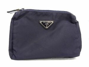 1円 ■美品■ PRADA プラダ テスートナイロン マルチケース 化粧ポーチ 小物入れ レディース メンズ ネイビー系 AU7536