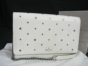 1円 ■美品■ JIMMY CHOO ジミーチュウ パレス レザー チェーン ショルダーバッグ ショルダーウォレット 斜め掛け ホワイト系 AW1362