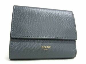 1円 ■美品■ CELINE セリーヌ スモール トリフォールド レザー 三つ折り 財布 ウォレット 小銭入れ 札入れ レディース グレー系 AW1254