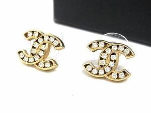 1円 ■美品■ CHANEL シャネル ココマーク A21 C ラインストーン ピアス アクセサリー レディース ゴールド系 AT7629