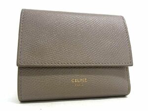 1円 ■美品■ CELINE セリーヌ レザー 三つ折り 財布 ウォレット 小銭入れ 札入れ レディース グレー系 AT7652