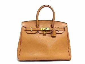 1円 ■美品■ ROYAL GRACE PARIS ロイヤルグレースパリ レザー バーキン型 ハンドバッグ トートバッグ ライトブラウン系 AT7691