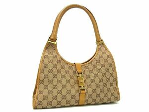 1円 ■美品■ GUCCI グッチ 002 1062 002113 ジャッキー GG柄 GGキャンバス×レザー トート ハンドバッグ ショルダー ブラウン系 AT7529