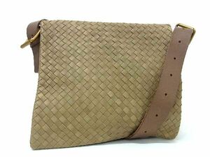 1円 ■美品■ BOTTEGA VENETA ボッテガヴェネタ イントレチャート レザー ショルダーバッグ クロスボディ ベージュ系 AT7490