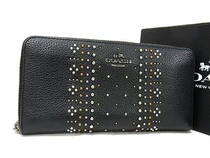 1円 ■美品■ COACH コーチ 55726 レザー スタッズ ラウンドファスナー 長財布 ウォレット 札入れ 小銭入れ レディース ブラック系 CB1723