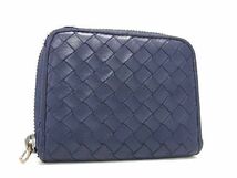 1円 BOTTEGA VENETA ボッテガヴェネタ イントレチャート レザー コインケース コインパース 小銭入れ ネイビー系 AT9380_画像1