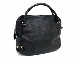 1円 ■美品■ Salvatore Ferragamo フェラガモ AB-21B936 ガンチーニ チャーム付き レザー ハンドバッグ レディース ブラック系 AU6295