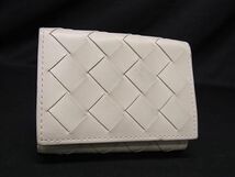 1円 ■美品■ BOTTEGA VENETA ボッテガヴェネタ イントレチャート レザー 三つ折り 財布 ウォレット 小銭入れ オフホワイト系 AW1278_画像1