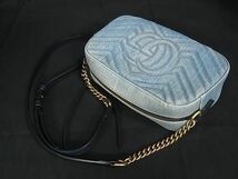 1円 GUCCI グッチ 447682 GGマーモント デニム×レザー チェーン ショルダーバッグ クロスボディ レディース ライトブルー系 AT7543_画像3