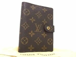 1円 ■美品■ LOUIS VUITTON ルイヴィトン R20005 モノグラム アジェンダPM 6穴式 手帳カバー スケジュール帳 ブラウン系 AX0443