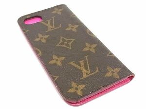 1円 LOUIS VUITTON ルイヴィトン M61906 モノグラム フォリオ iPhone 8 対応 手帳型 アイフォンケース ブラウン系×ピンク系 AT8773