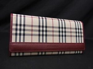 1円 ■美品■ BURBERRY バーバリー ノバチェック ナイロン 二つ折り 長財布 ウォレット 小銭入れ 札入れ カード入れ ベージュ系 AT8688