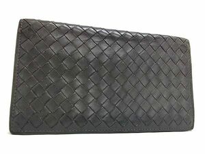 1円 BOTTEGA VENETA ボッテガヴェネタ イントレチャート レザー 二つ折り 長財布 ウォレット レディース メンズ ダークグレー系 AT9225