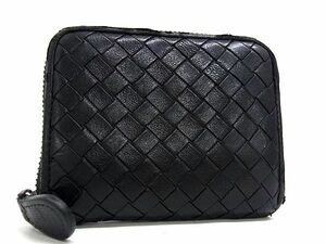 1円 BOTTEGA VENETA ボッテガヴェネタ レザー イントレチャート レザー コインケース カード入れ 小銭入れ ブラック系 AT8628