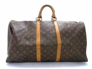 1円 LOUIS VUITTON ルイヴィトン M41424 モノグラム キーポル55 タロンジップ ハンドバッグ ボストン 旅行かばん ブラウン系 BF5274