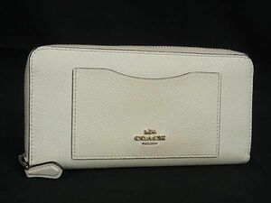 1円 ■美品■ COACH コーチ F54007 レザー ラウンドファスナー 長財布 ウォレット 小銭入れ 札入れ カード入れ アイボリー系 AS6999