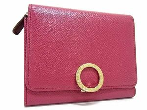 1円 ■新品同様■ BVLGARI ブルガリブルガリ レザー 三つ折り 財布 ウォレット 札入れ 小銭入れ カード入れ レディース ピンク系 AT8619