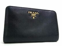 1円 ■美品■ PRADA プラダ レザー 二つ折り 長財布 ウォレット 小銭入れ 札入れ カード入れ メンズ レディース ブラック系 AT9226_画像1