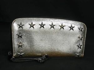 1円 JIMMY CHOO　ジミーチュウ フィリパ スタースタッズ レザー ラウンドファスナー 長財布 ウォレット シルバー系 AS7004