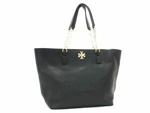 1円 ■美品■ TORY BURCH トリーバーチ レザー ターンロック ショルダーバッグ トート 肩掛け レディース ブラック系 AT8144