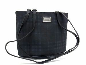 1円 BURBERRY バーバリー PVC チェック柄 トートバッグ ショルダーバッグ 肩掛けかばん ブラック系 BE9016