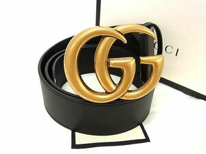 ■新品同様■ GUCCI グッチ GGマーモント レザー ゴールド金具 ベルト 表記サイズ 85・34 メンズ ブラック系 AS3765