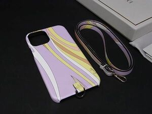 ■新品同様■ EMILIO PUCCI エミリオプッチ レザー iPhone12Pro 対応 アイフォンケース スマホケース パープル系×イエロー系 AV1742