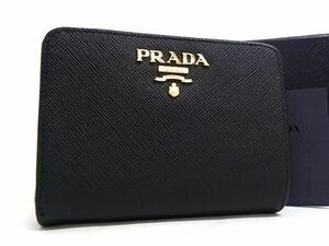 ■新品同様■ PRADA プラダ サフィアーノレザー 二つ折り 財布 ウォレット 小銭入れ 札入れ レディース ブラック系 AV5132