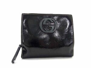 1円 GUCCI グッチ 181626・4276 インターロッキングG レザー 二つ折り 財布 ウォレット 小銭入れ レディース メンズ ブラック系 AU9045