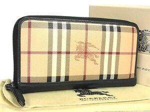 1円 ■美品■ BURBERRY バーバリー ノバチェック PVC ラウンドファスナー 長財布 ウォレット 小銭入れ 札入れ ベージュ系 AT8684