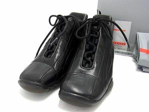 1円 ■美品■ PRADA プラダ プラダスポーツ レザー スニーカー 表記サイズ37 靴 シューズ レディース ブラック系 AY0183