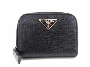 1円 ■美品■ PRADA プラダ サフィアーノレザー コインケース コインパース 小銭入れ レディース メンズ ブラック系 AS6573