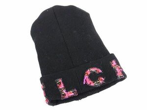 1円 CHANEL シャネル ロゴ ニット帽 帽子 レディース メンズ ブラック系×マルチカラー AV4272