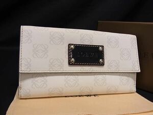 1円 LOEWE ロエベ リピートアナグラム PVC 二つ折り 長財布 ウォレット 小銭入れ 札入れ レディース ホワイト系 AU9030