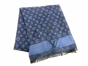 1円 ■美品■ LOUIS VUITTON ルイヴィトン フリンジ スカーフ ストール ショール レディース メンズ ネイビー系 AY0189