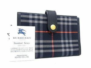 1円 ■美品■ BURBERRY バーバリー ノバチェック キャンバス アドレス帳 手帳 カバー メンズ レディース ネイビー系 BH1595