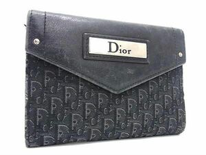 1円 ChristianDior ディオール トロッター キャンバス×レザー 三つ折り 財布 ウォレット 札入れ 小銭入れ カード入れ ブラック系 AT8579