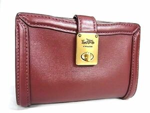 1円 ■美品■ COACH コーチ レザー ターンロック 二つ折り 財布 ウォレット レディース ボルドー系 BH1038