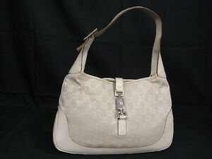 1円 ■美品■ GUCCI グッチ 001 3306 ジャッキー GGキャンバス×レザー ワンショルダーバッグ 肩掛け レディース アイボリー系 AT3470S1