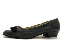 1円 Salvatore Ferragamo フェラガモ ヴァラリボン レザー ヒール パンプス サイズ 5 (約22.5cm) 靴 シューズ ブラック系 AT9733_画像3