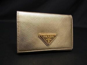 1円 ■美品■ PRADA プラダ サフィアーノレザー カードケース カード入れ 名刺入れ レディース メンズ ゴールド系 AT8539