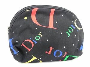 1円 ■新品同様■ ChristianDior クリスチャンディオール キャンバス メイクポーチ マルチケース 小物入れ レディース ブラック系 AT9420