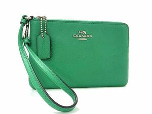 1円 ■美品■ COACH コーチ レザー ポーチ リストレットマルチケース 小物入れ レディース グリーン系 AS7289