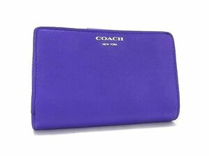 1円 ■極美品■ COACH コーチ レザー 二つ折り 財布 ウォレット 小銭入れ 札入れ カード入れ レディース メンズ パープル系 AV4791