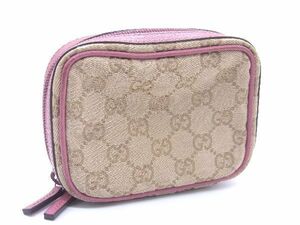 1円 ■美品■ GUCCI グッチ 163231 491403 GGキャンバス×レザー マルチケース 化粧ポーチ 小物入れ レディース ブラウン系 AT8507