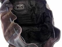 1円 PRADA プラダ レザー×スエード 巾着型 リュックサック バックパック デイパック レディース メンズ ダークブラウン系 AY0278_画像5