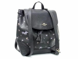 1円 ■美品■ COACH コーチ 91127 ディズニーコラボ 101匹わんちゃん PVC×レザー フラワー 花柄 リュックサック ブラック系 AS6122