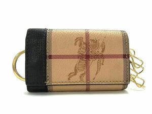 1円 BURBERRY バーバリー ノバチェック PVC×レザー 6連 キーケース 鍵入れ レディース メンズ ベージュ系 AU8536